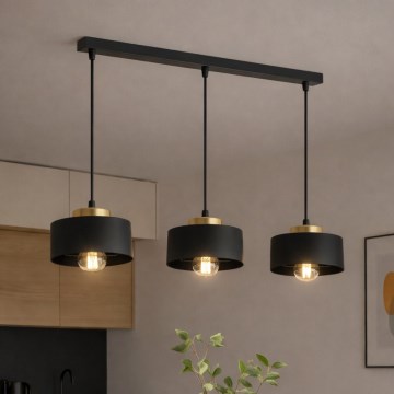 Brilagi - Lustre suspenso por cabo 3xE27/60W/230V preto/dourado
