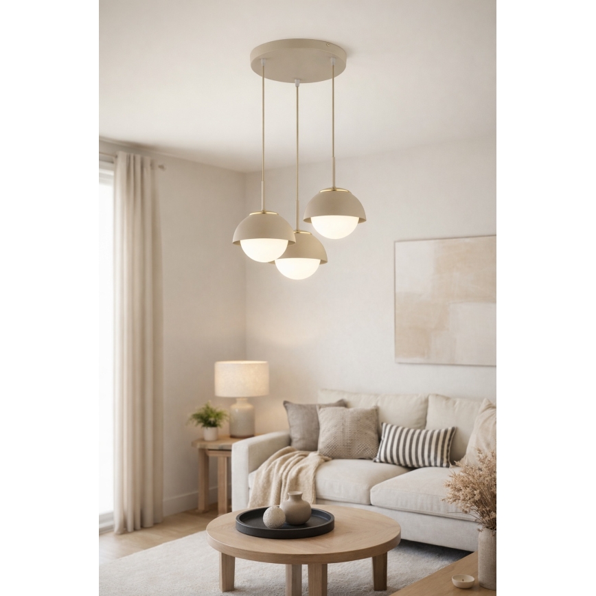 Brilagi - Lustre suspenso por cabo COSMO 3xE27/60W/230V bege/dourado