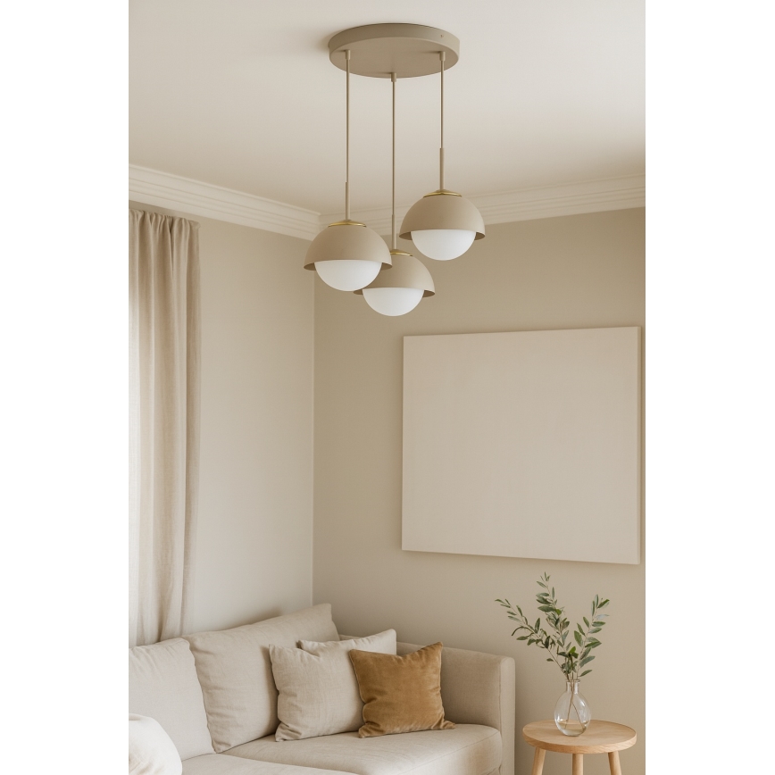 Brilagi - Lustre suspenso por cabo COSMO 3xE27/60W/230V bege/dourado