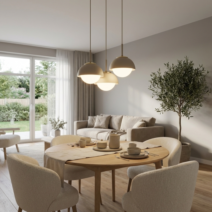 Brilagi - Lustre suspenso por cabo COSMO 3xE27/60W/230V bege/dourado