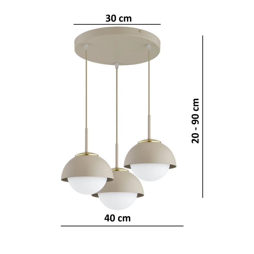 Brilagi - Lustre suspenso por cabo COSMO 3xE27/60W/230V bege/dourado