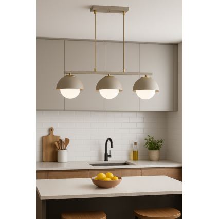 Brilagi - Lustre suspenso por cabo COSMO 3xE27/60W/230V bege/dourado