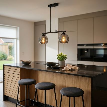 Brilagi - Lustre suspenso por cabo DIOR 2xE27/60W/230V preto/cinzento fumê
