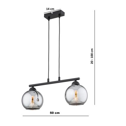 Brilagi - Lustre suspenso por cabo DIOR 2xE27/60W/230V preto/cinzento fumê