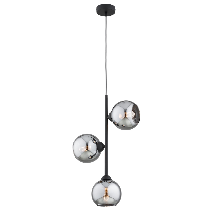 Brilagi - Lustre suspenso por cabo DIOR 3xE27/60W/230V preto/cinzento fumado