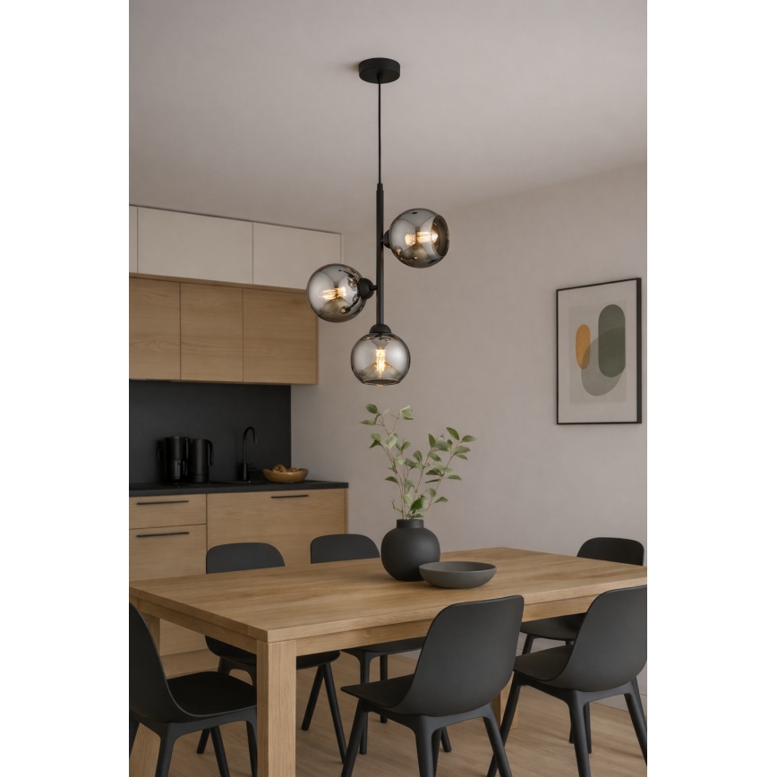 Brilagi - Lustre suspenso por cabo DIOR 3xE27/60W/230V preto/cinzento fumado