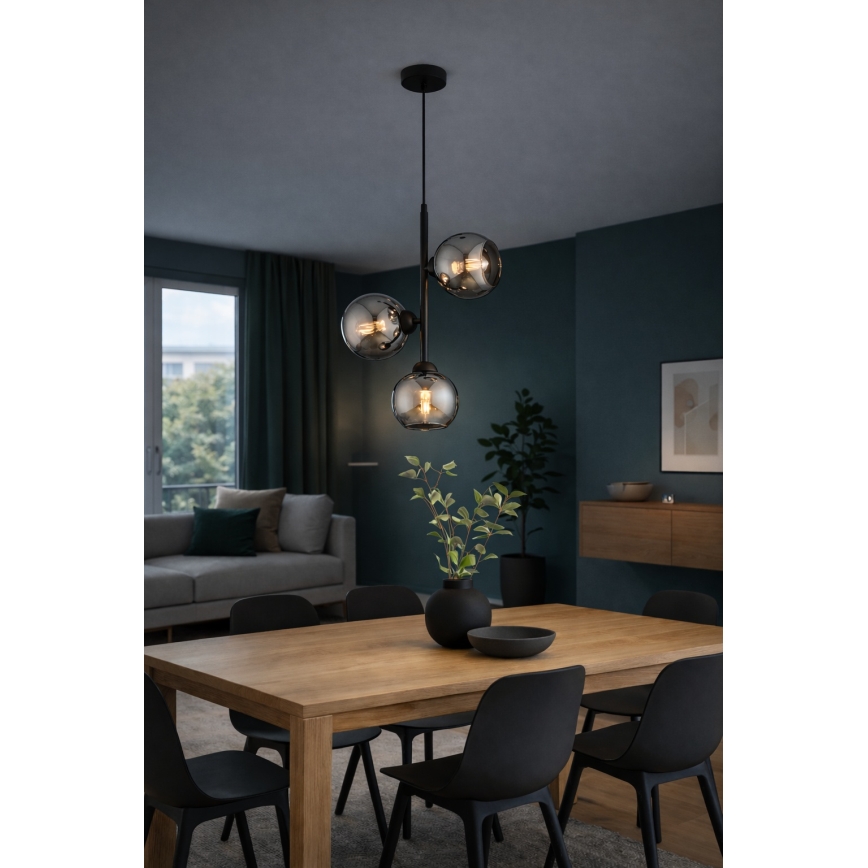 Brilagi - Lustre suspenso por cabo DIOR 3xE27/60W/230V preto/cinzento fumado