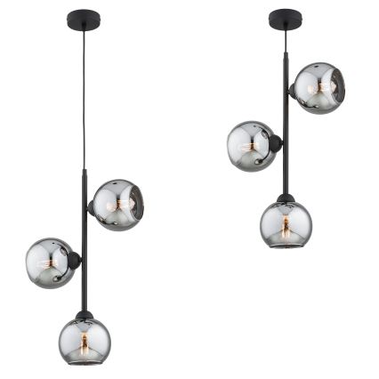 Brilagi - Lustre suspenso por cabo DIOR 3xE27/60W/230V preto/cinzento fumado