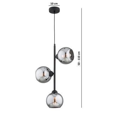 Brilagi - Lustre suspenso por cabo DIOR 3xE27/60W/230V preto/cinzento fumado