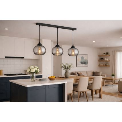 Brilagi - Lustre suspenso por cabo DIOR 3xE27/60W/230V preto/cinzento fumê