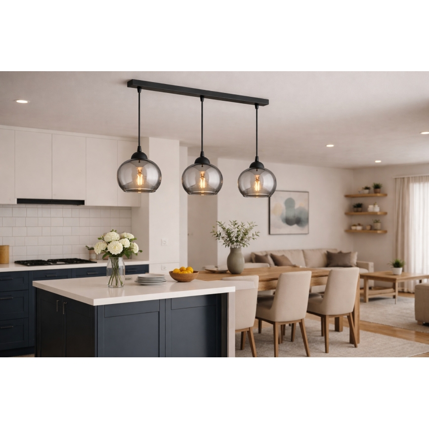 Brilagi - Lustre suspenso por cabo DIOR 3xE27/60W/230V preto/cinzento fumê
