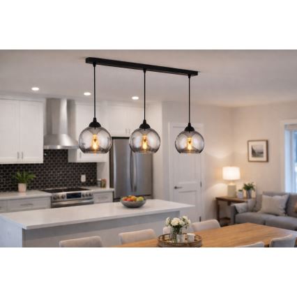 Brilagi - Lustre suspenso por cabo DIOR 3xE27/60W/230V preto/cinzento fumê