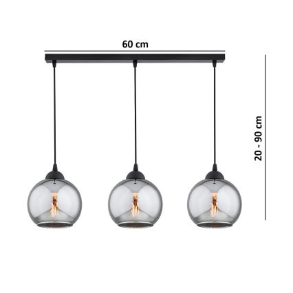 Brilagi - Lustre suspenso por cabo DIOR 3xE27/60W/230V preto/cinzento fumê