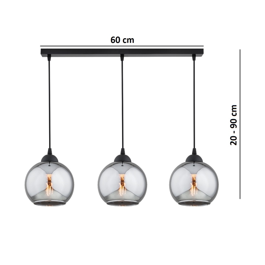 Brilagi - Lustre suspenso por cabo DIOR 3xE27/60W/230V preto/cinzento fumê