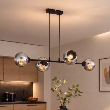 Brilagi - Lustre suspenso por cabo DIOR 4xE27/60W/230V preto/cinzento fumado