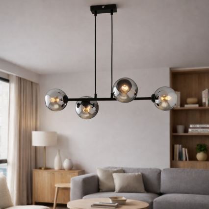 Brilagi - Lustre suspenso por cabo DIOR 4xE27/60W/230V preto/cinzento fumado