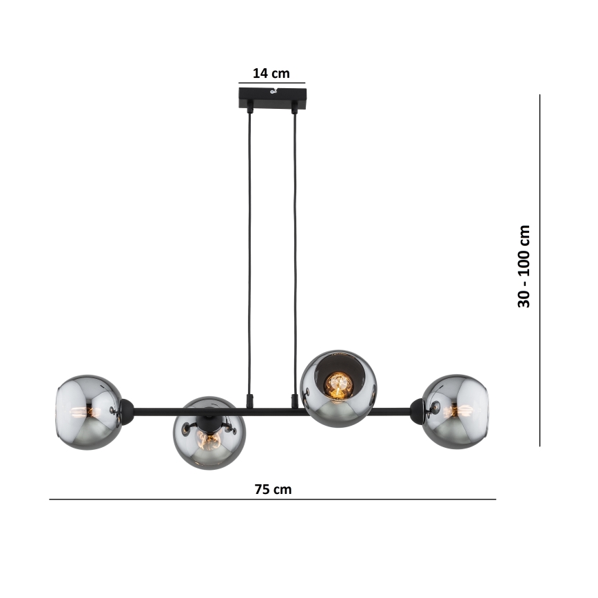 Brilagi - Lustre suspenso por cabo DIOR 4xE27/60W/230V preto/cinzento fumado