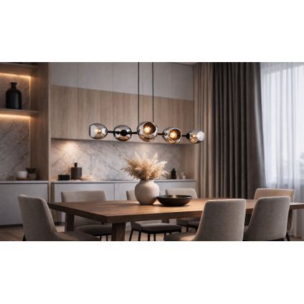 Brilagi - Lustre suspenso por cabo DIOR 6xE27/60W/230V preto/cinzento fumado