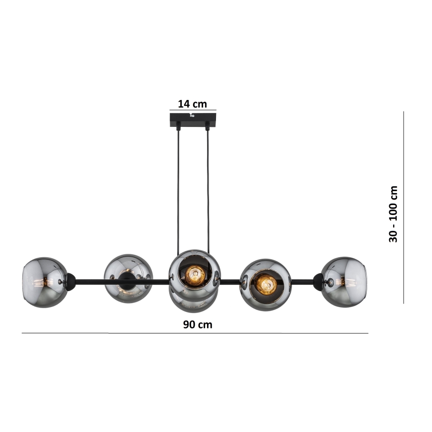 Brilagi - Lustre suspenso por cabo DIOR 6xE27/60W/230V preto/cinzento fumado