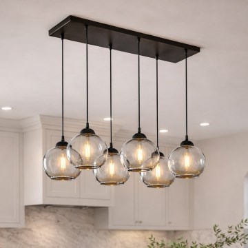 Brilagi - Lustre suspenso por cabo DIOR 6xE27/60W/230V preto/cinzento fumado