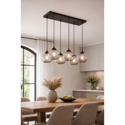 BRILAGI - Lustre suspenso por cabo DIOR 6xE27/60W/230V preto/cinzento fumado