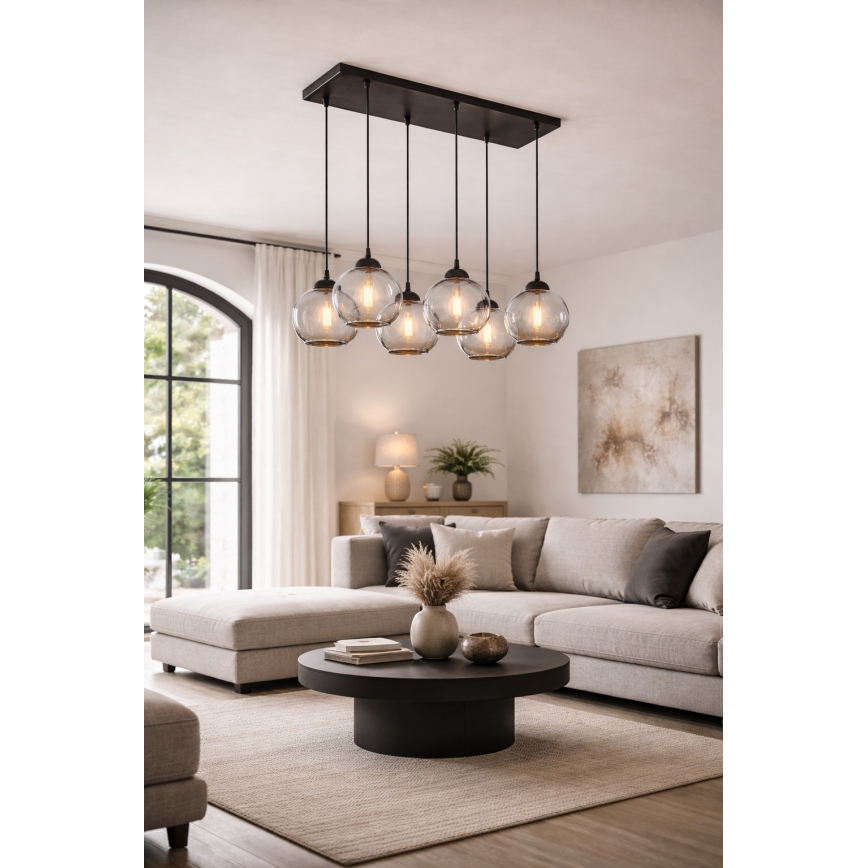 BRILAGI - Lustre suspenso por cabo DIOR 6xE27/60W/230V preto/cinzento fumado