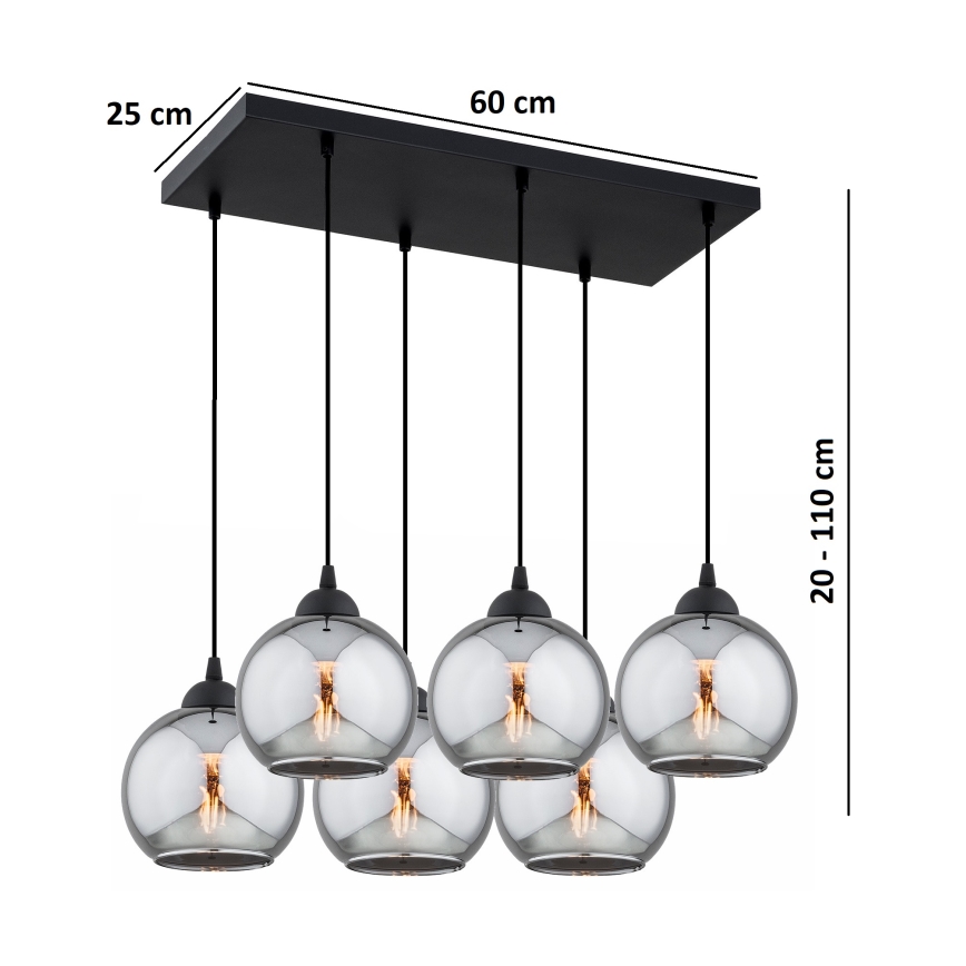 BRILAGI - Lustre suspenso por cabo DIOR 6xE27/60W/230V preto/cinzento fumado