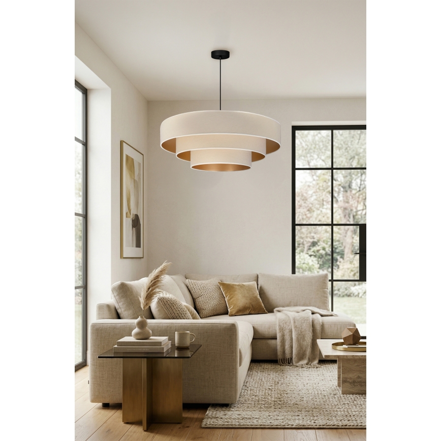 Brilagi - Lustre suspenso por cabo LUNETA 3xE27/60W/230V Ø 80 cm creme/dourado