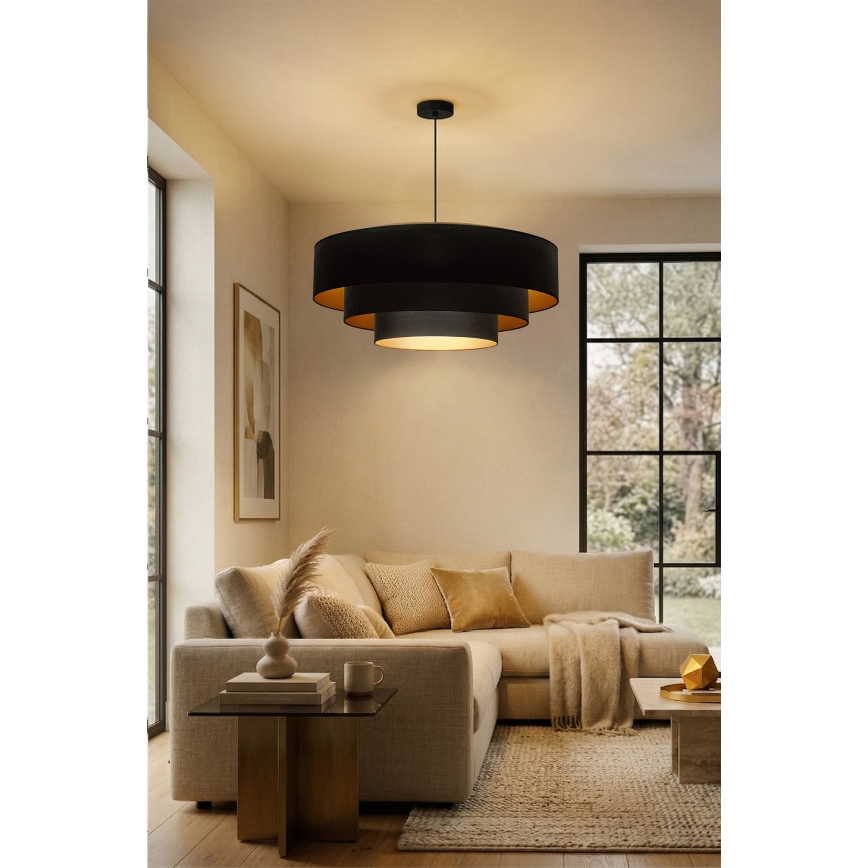 Brilagi - Lustre suspenso por cabo LUNETA 3xE27/60W/230V Ø 80 cm preto/dourado