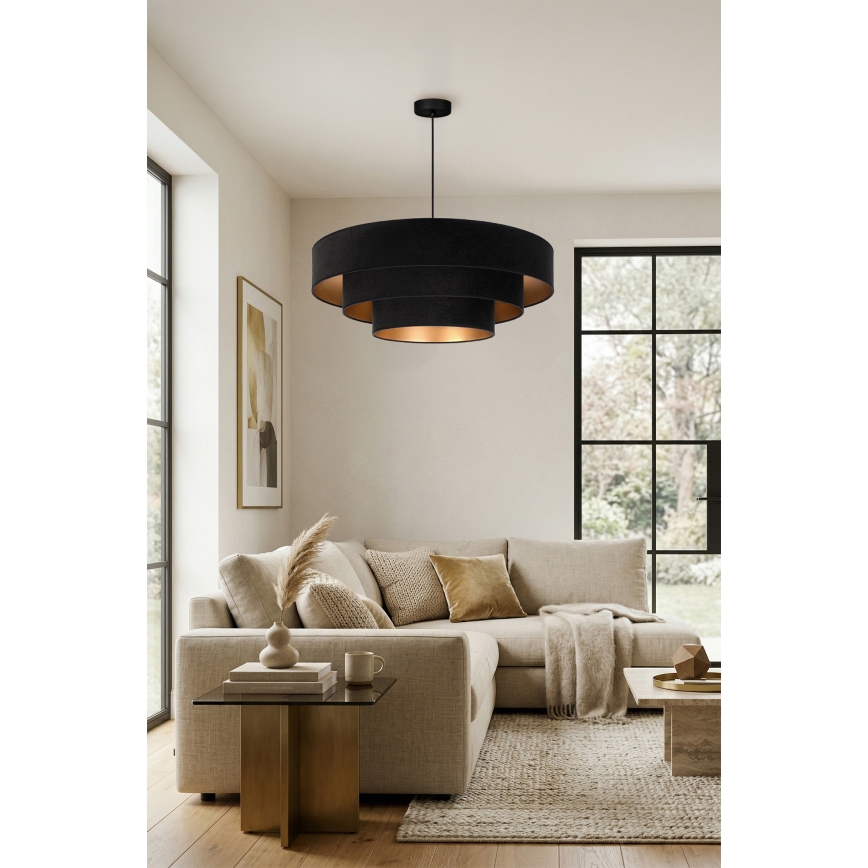 Brilagi - Lustre suspenso por cabo LUNETA 3xE27/60W/230V Ø 80 cm preto/dourado