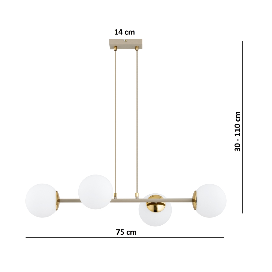 Brilagi - Lustre suspenso por cabo MILO ECRU 4xE27/60W/230V bege/dourado