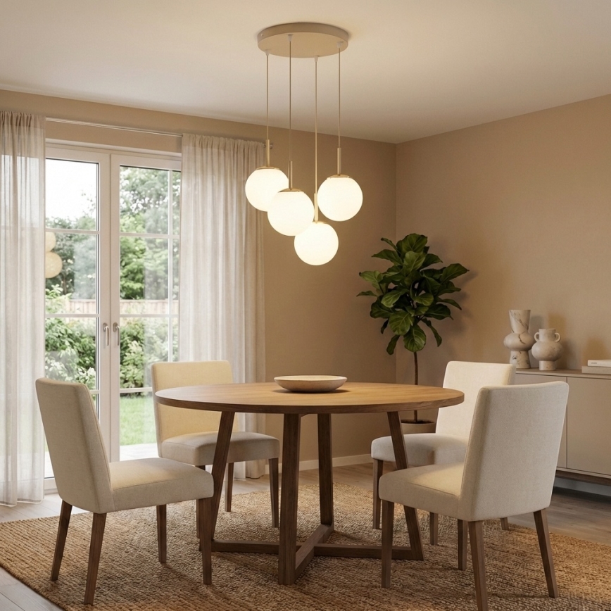 Brilagi - Lustre suspenso por cabo MILO ECRU 4xE27/60W/230V bege/dourado