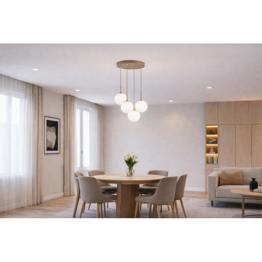 Brilagi - Lustre suspenso por cabo MILO ECRU 4xE27/60W/230V bege/dourado