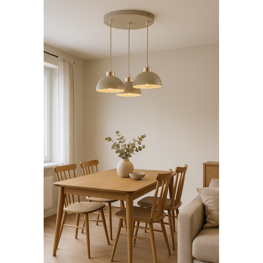 Brilagi - Lustre suspenso por cabo MOON 3xE27/60W/230V bege/dourado