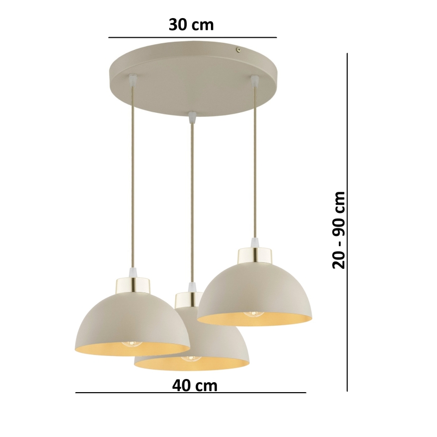 Brilagi - Lustre suspenso por cabo MOON 3xE27/60W/230V bege/dourado