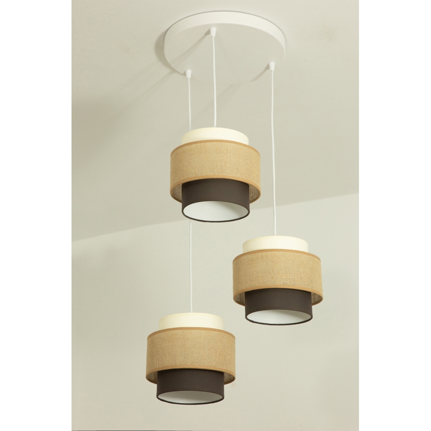 Brilagi - Lustre suspenso por cabo RESNA 3xE27/60W/230V Ø 45 cm bege/preto