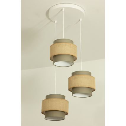 Brilagi - Lustre suspenso por cabo RESNA 3xE27/60W/230V Ø 45 cm castanho/bege