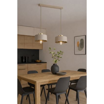 Brilagi - Lustre suspenso por cabo SPRING 2xE27/60W/230V bege/dourado