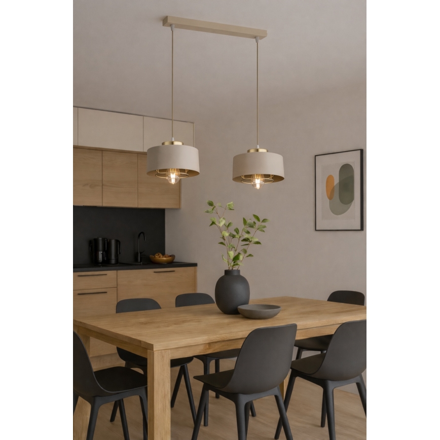 Brilagi - Lustre suspenso por cabo SPRING 2xE27/60W/230V bege/dourado