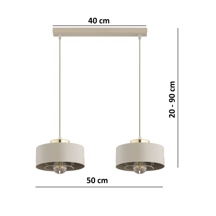 Brilagi - Lustre suspenso por cabo SPRING 2xE27/60W/230V bege/dourado