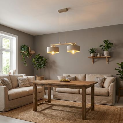 Brilagi - Lustre suspenso por cabo SPRING 2xE27/60W/230V bege/dourado