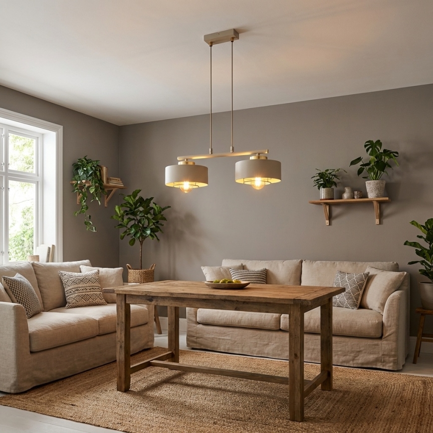 Brilagi - Lustre suspenso por cabo SPRING 2xE27/60W/230V bege/dourado