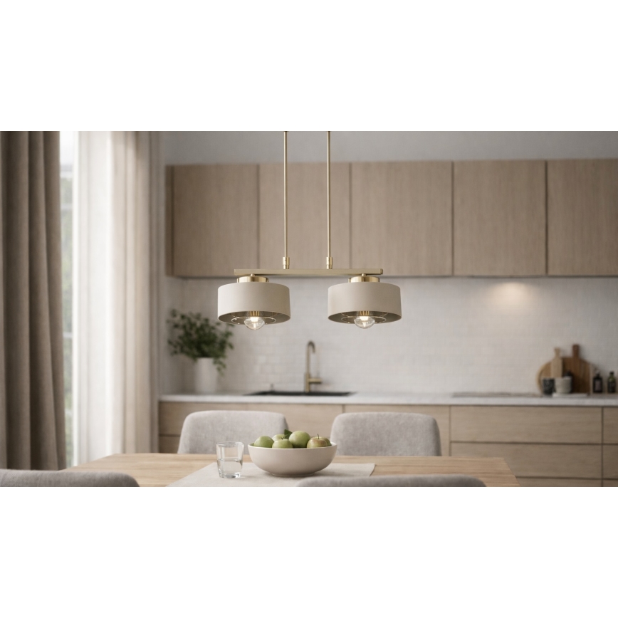 Brilagi - Lustre suspenso por cabo SPRING 2xE27/60W/230V bege/dourado