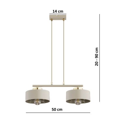 Brilagi - Lustre suspenso por cabo SPRING 2xE27/60W/230V bege/dourado