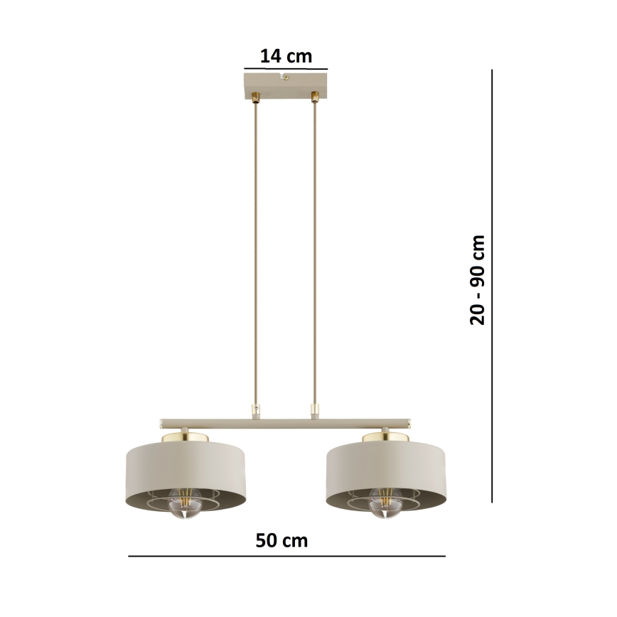 Brilagi - Lustre suspenso por cabo SPRING 2xE27/60W/230V bege/dourado