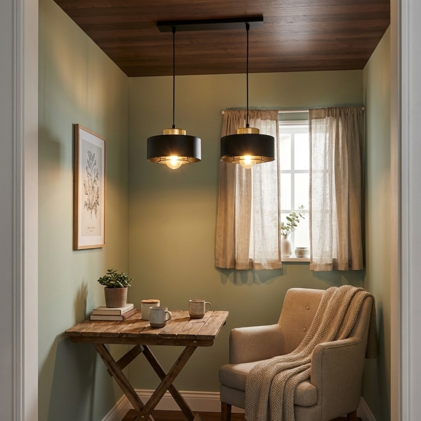 Brilagi - Lustre suspenso por cabo SPRING 2xE27/60W/230V preto/dourado