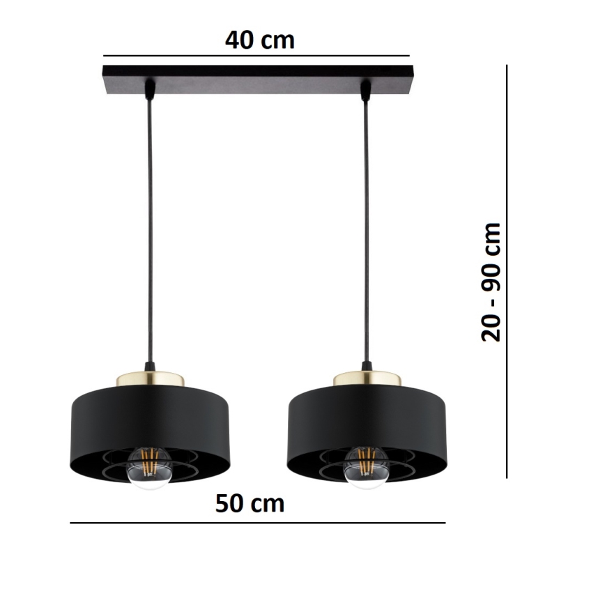 Brilagi - Lustre suspenso por cabo SPRING 2xE27/60W/230V preto/dourado