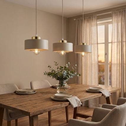 Brilagi - Lustre suspenso por cabo SPRING 3xE27/60W/230V bege/dourado
