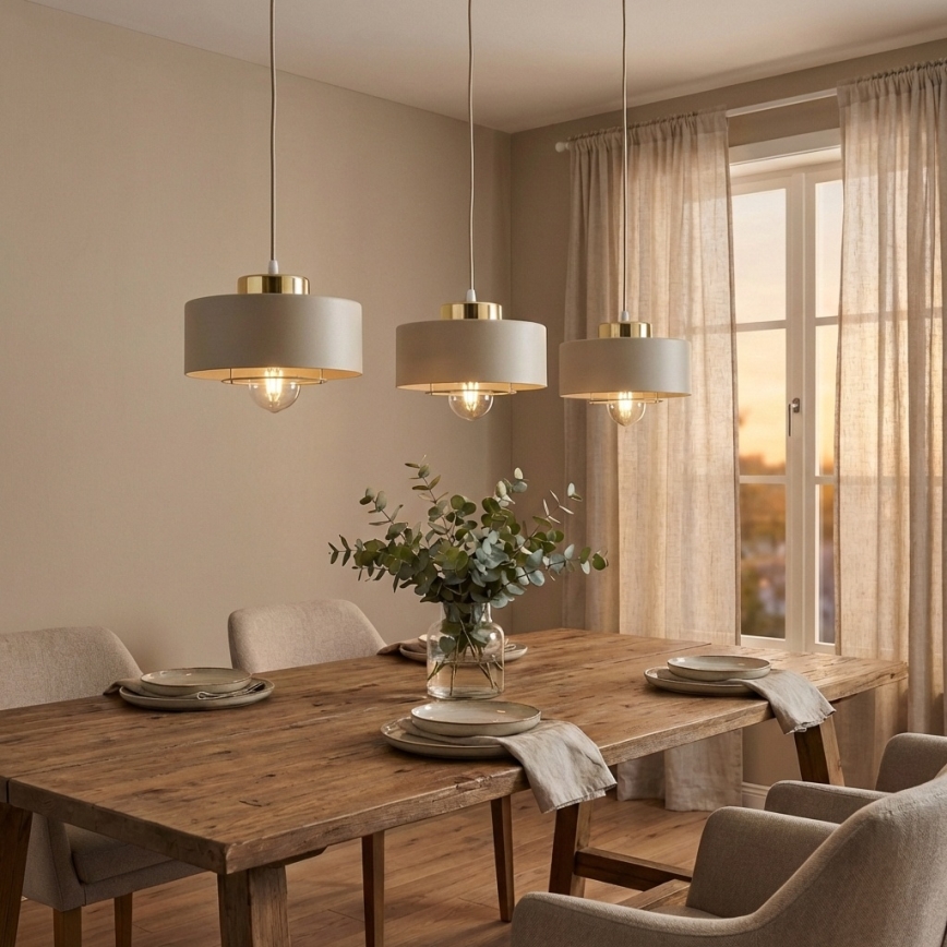Brilagi - Lustre suspenso por cabo SPRING 3xE27/60W/230V bege/dourado