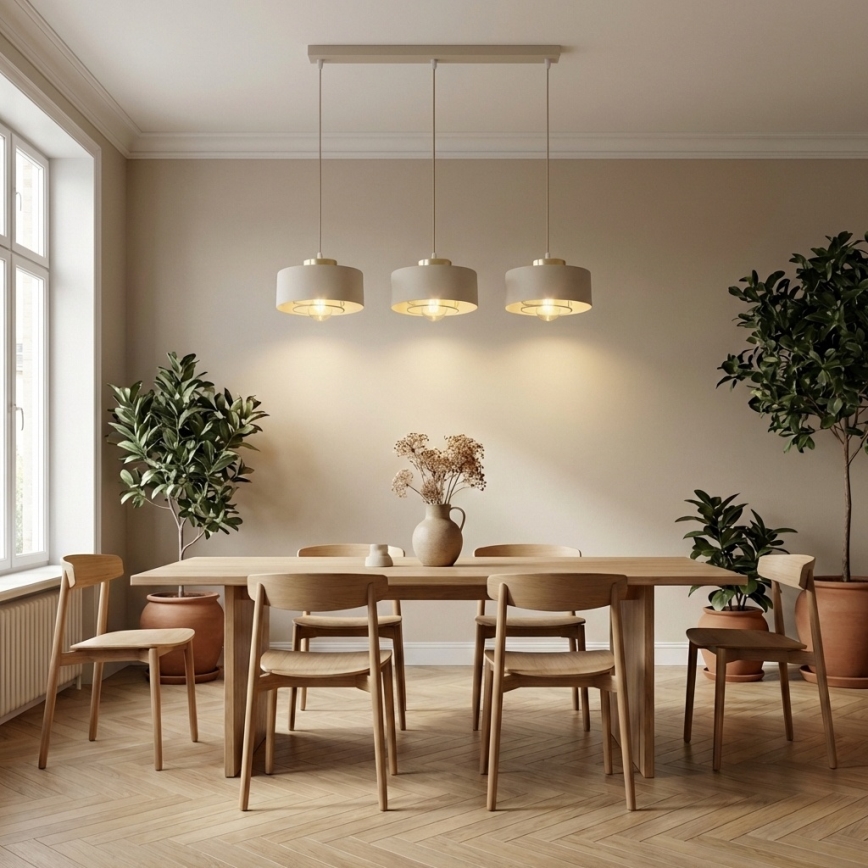 Brilagi - Lustre suspenso por cabo SPRING 3xE27/60W/230V bege/dourado